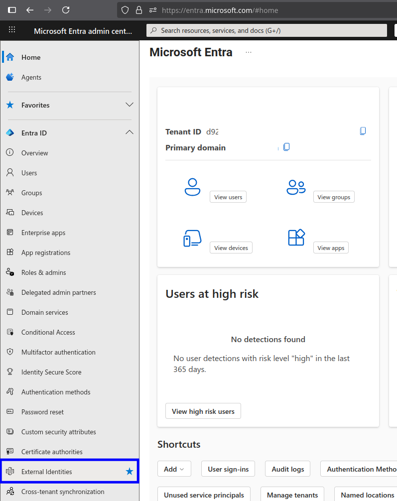 Screenshot: External Identities menu location