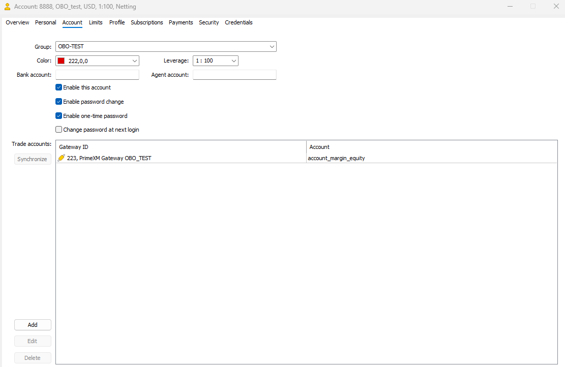 MT5 account color settings for login 8888